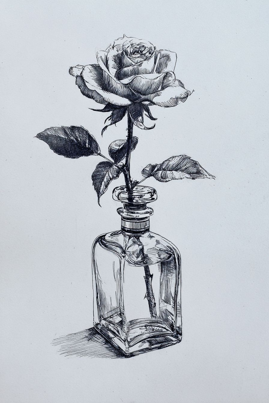 Desenho de Rosa: rosa em vidro para desenhar e apreciar