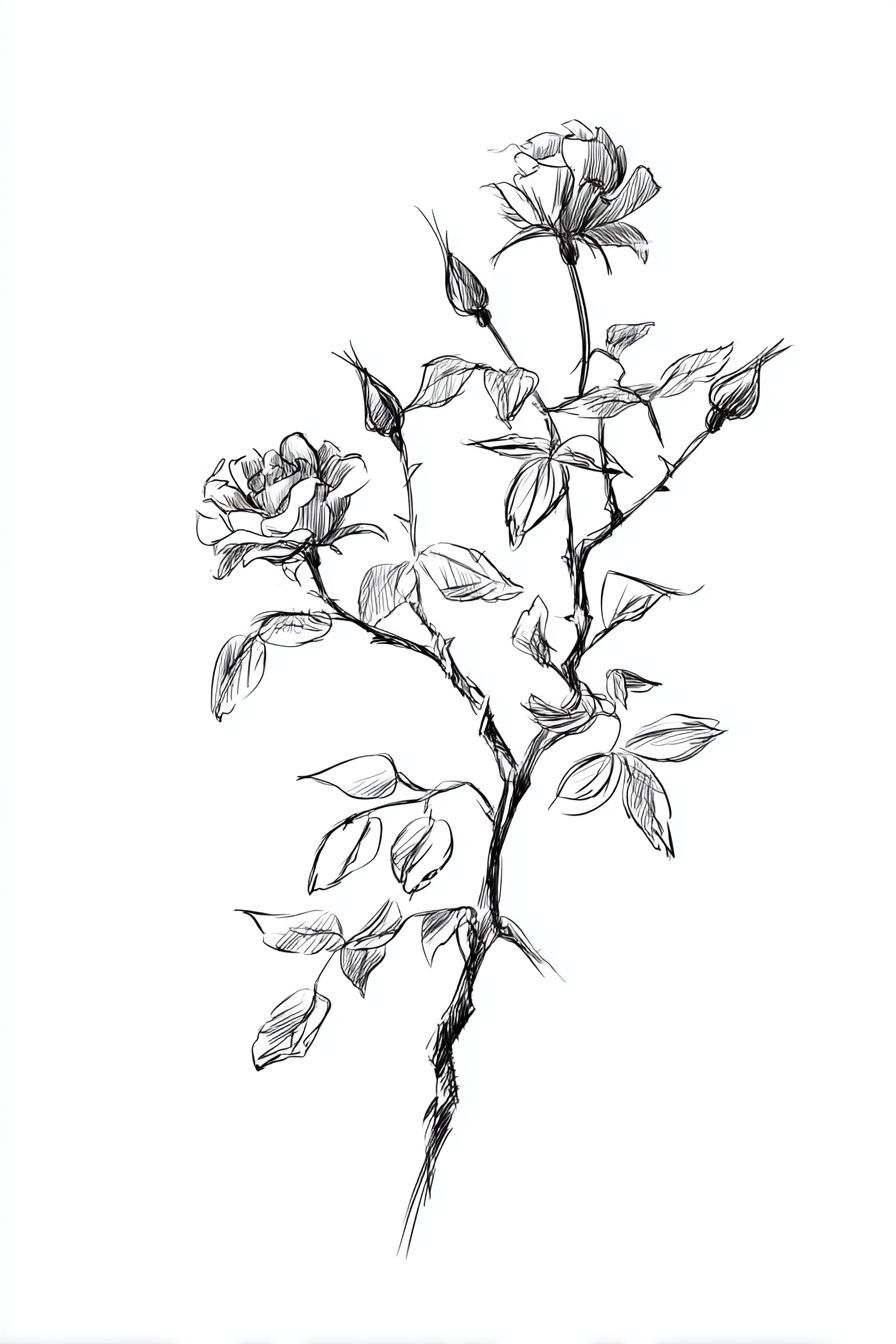 Desenho de Rosa: esboço simples de rosa com folhas