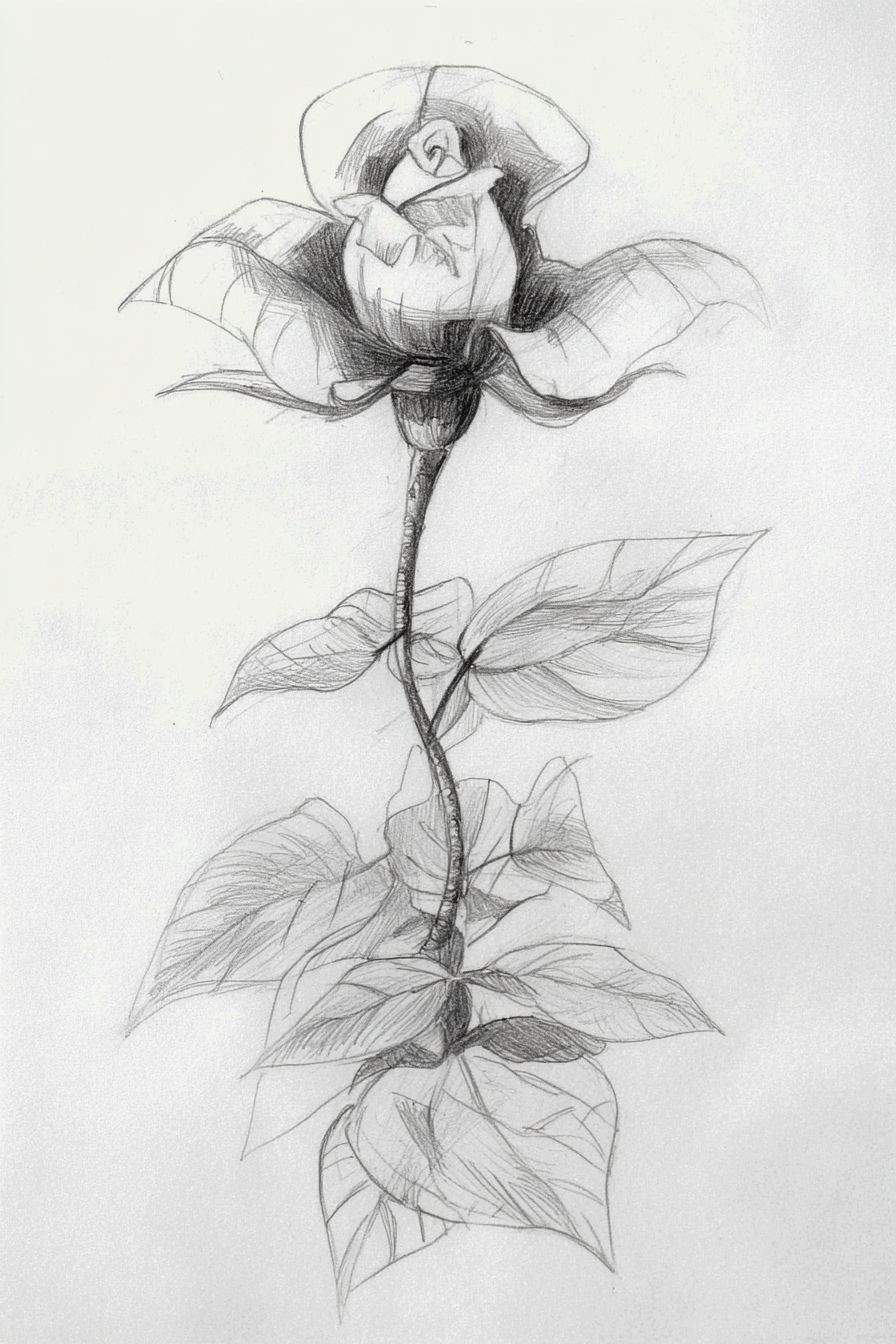 Desenho de Rosa: elegante rosa em grafite para desenhar