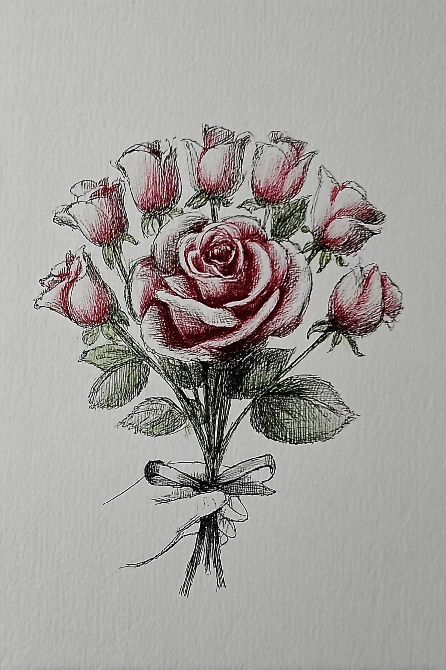 Desenho de Rosa: buquê de rosas coloridas para desenhar