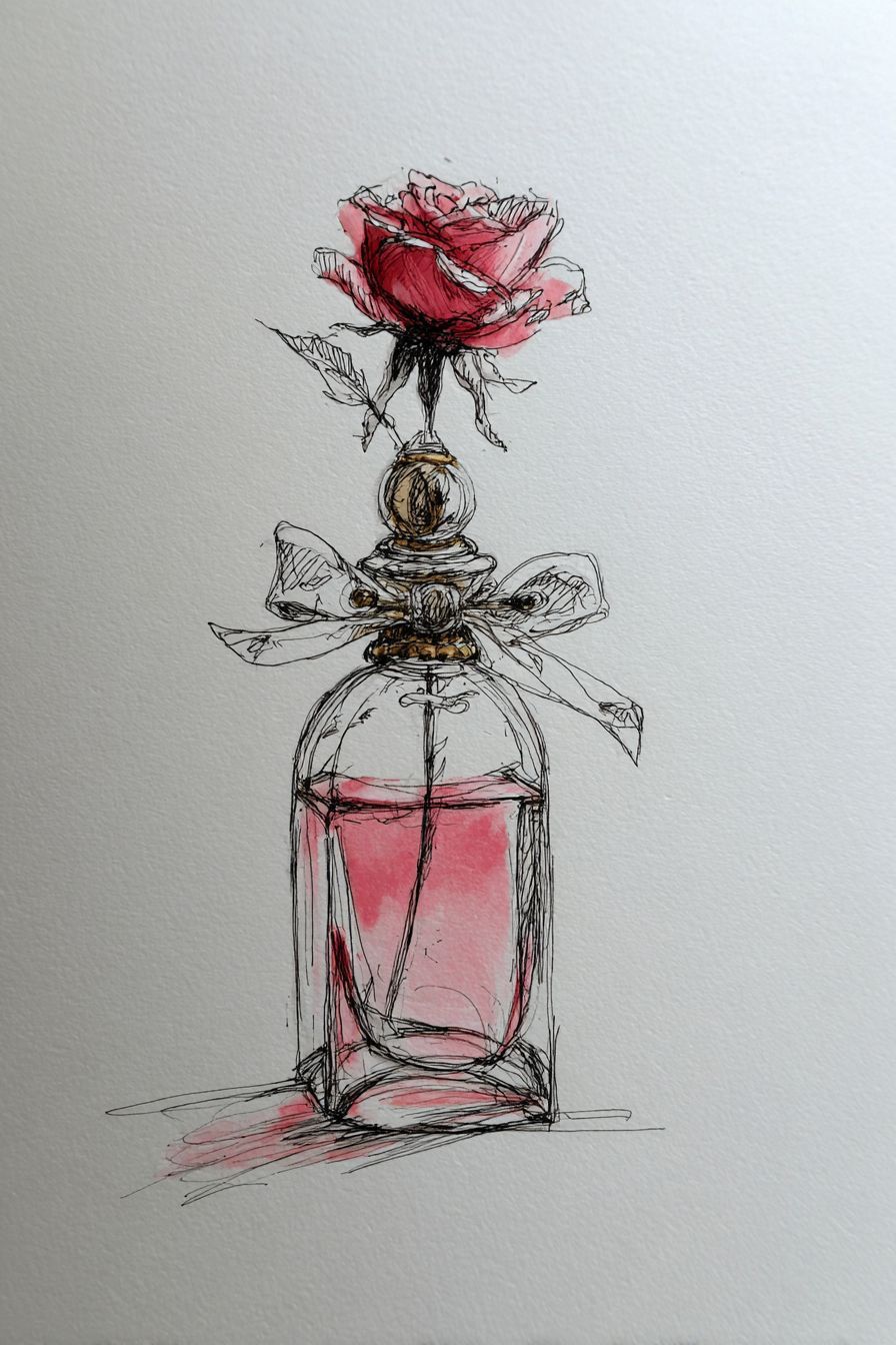 Desenho de Rosa: rosa em frasco com laço para desenhar