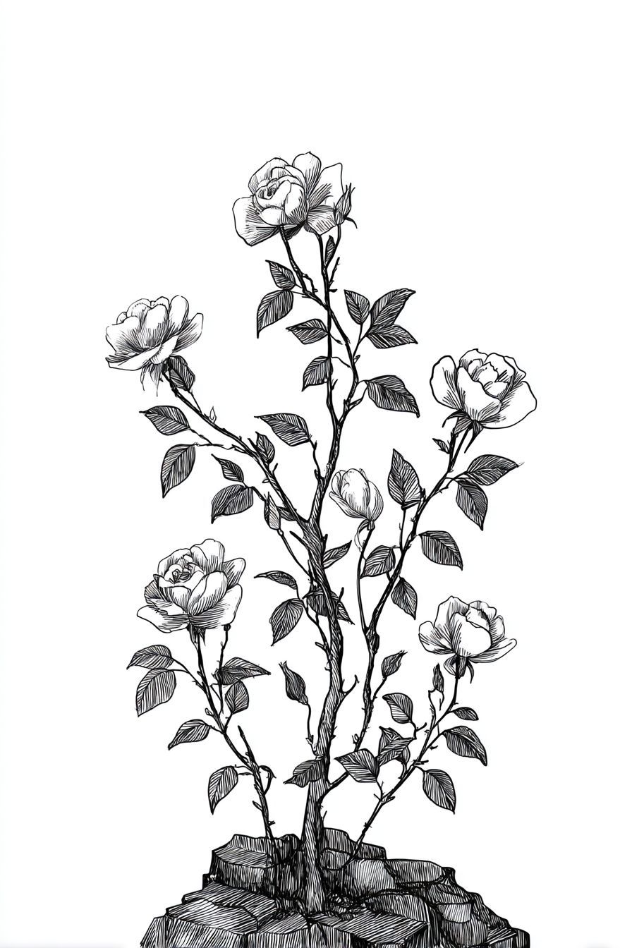 Desenho de Rosa: delicadas rosas brancas com folhas verdes