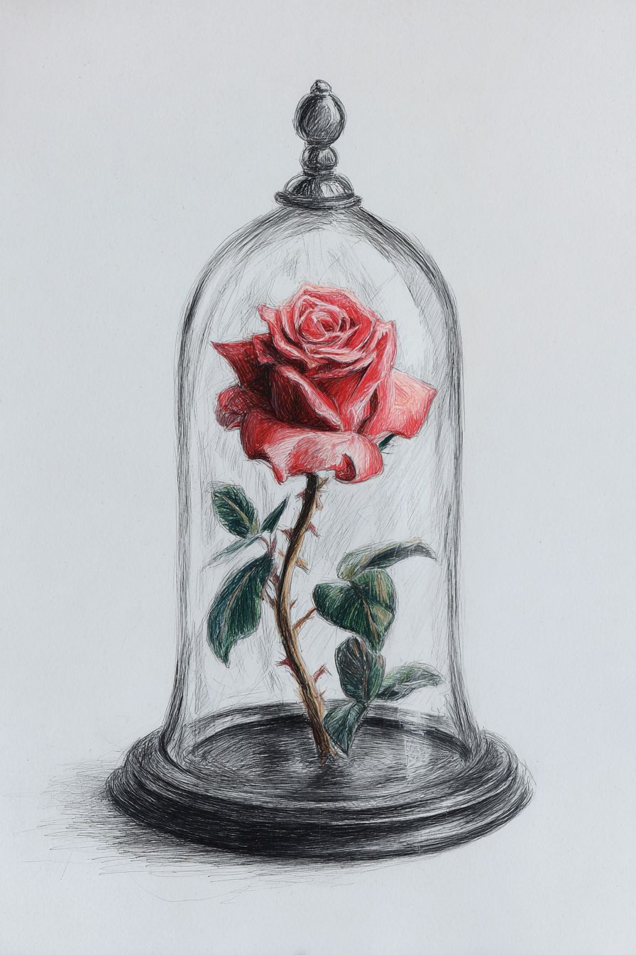 Desenho de Rosa: rosa vermelha em um vidro para desenhar