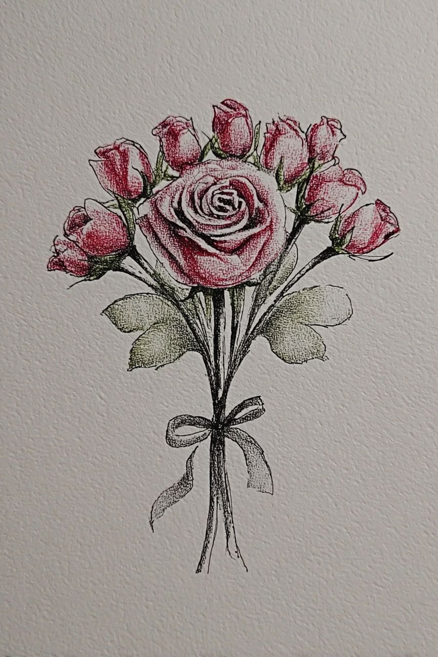 Desenho de Rosa: buquê de rosas coloridas a lápis