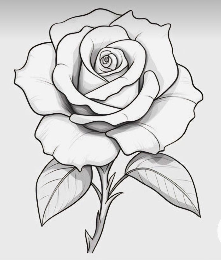 Desenho de Rosa: rosa detalhada em preto e branco para desenhar