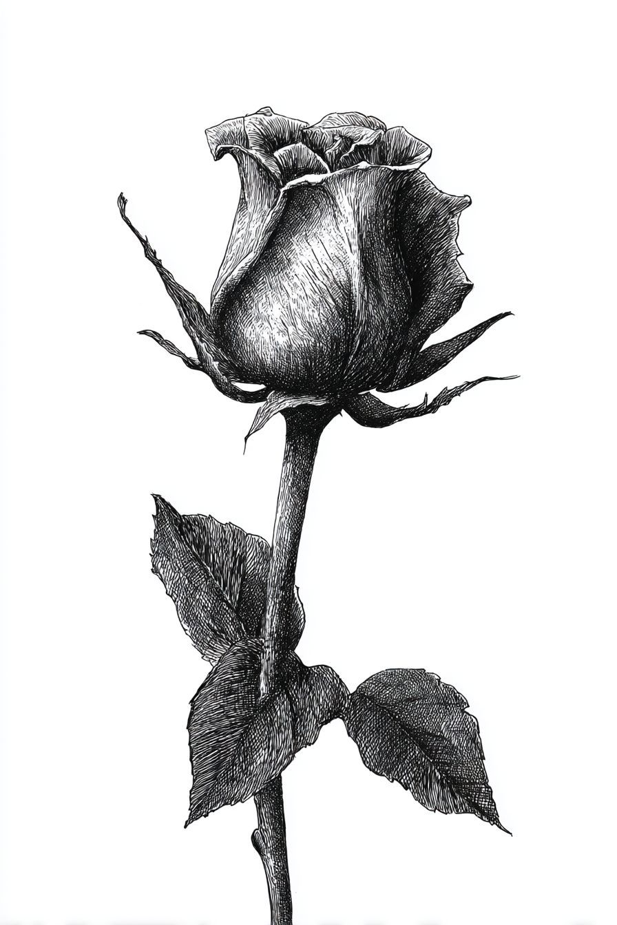 Desenho de Rosa: rosa delicada e realista a lápis