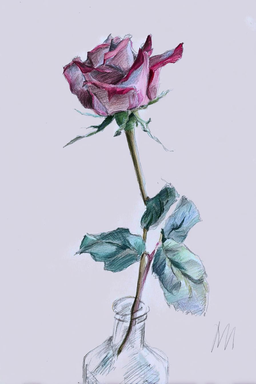 Desenho de Rosa: rosa bonita e realista a lápis para desenhar