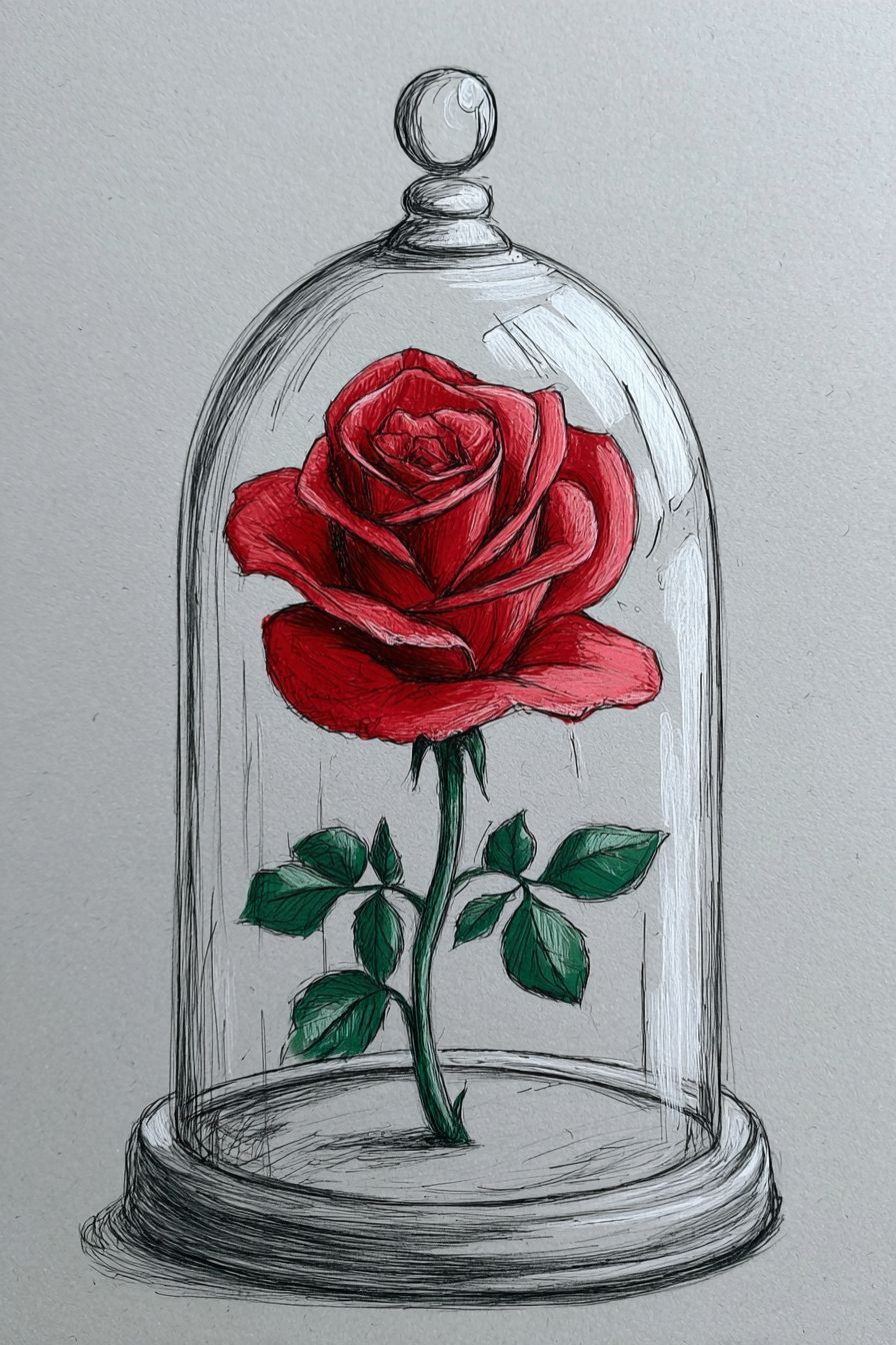 Desenho de Rosa: rosa vermelha em um vaso de vidro