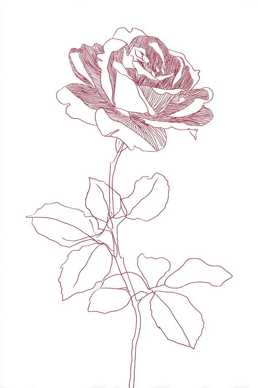 Desenho de Rosa: rosa detalhada com folhas para desenhar