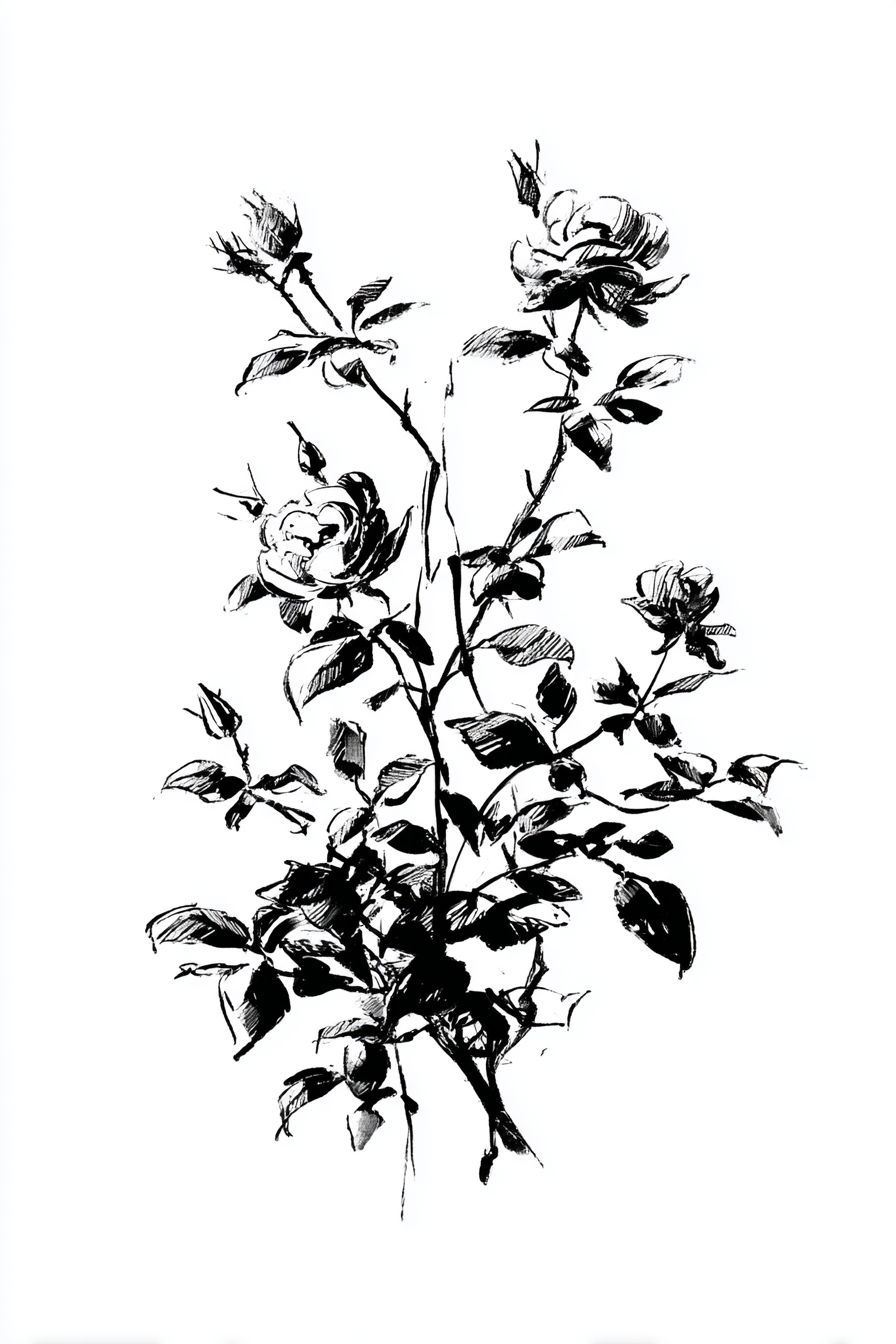 Desenho de Rosa: delicadas rosas em traços simples a lápis