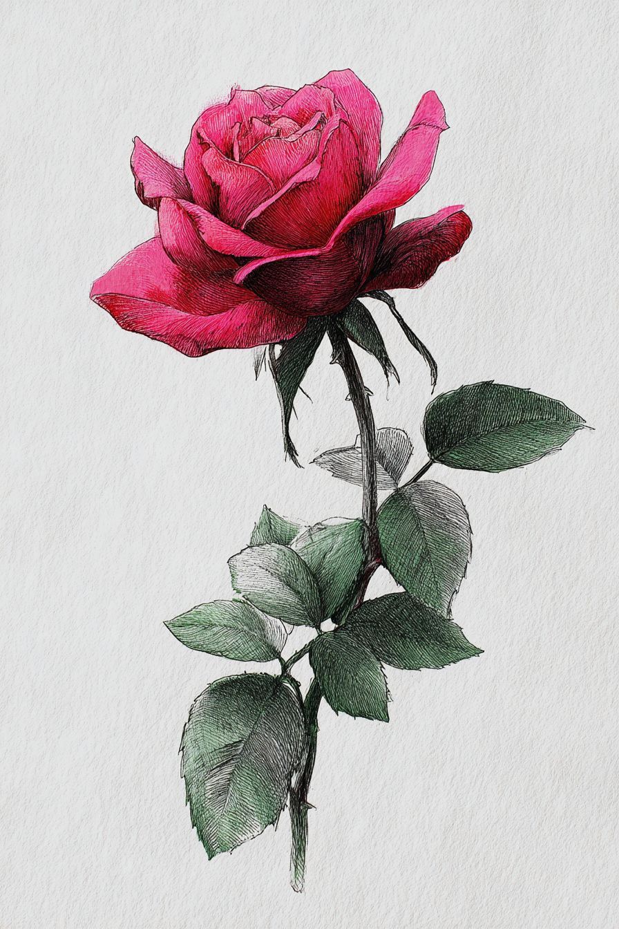 Desenho de Rosa: rosa pink realista a lápis para desenhar