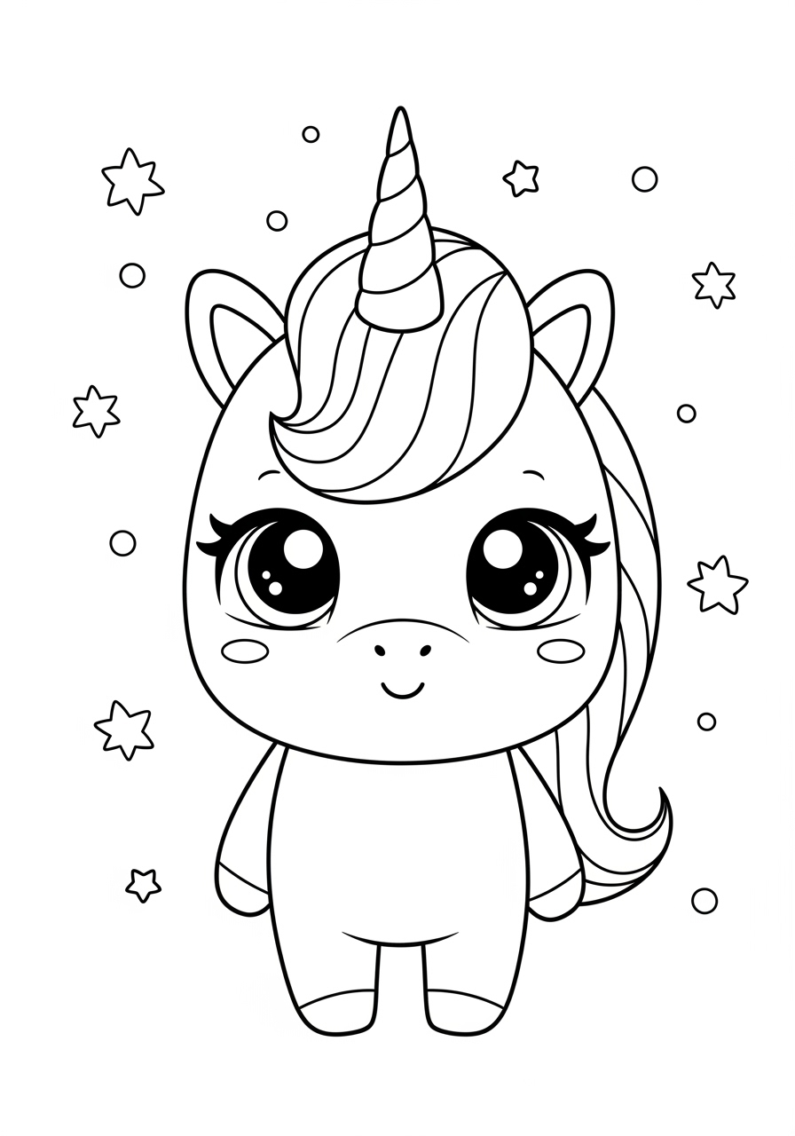 Desenho de Unicórnio fofo com estrelas para imprimir e colorir