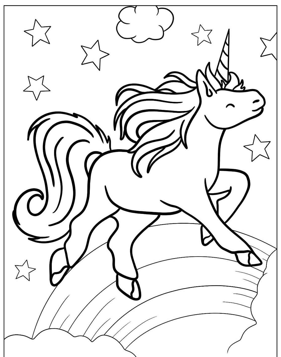 Desenho de Unicórnio saltando sobre o arco-íris para colorir