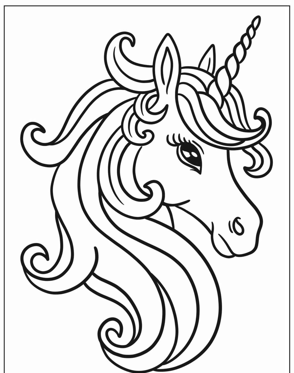 Desenho de Unicórnio com cabelo ondulado para imprimir e colorir