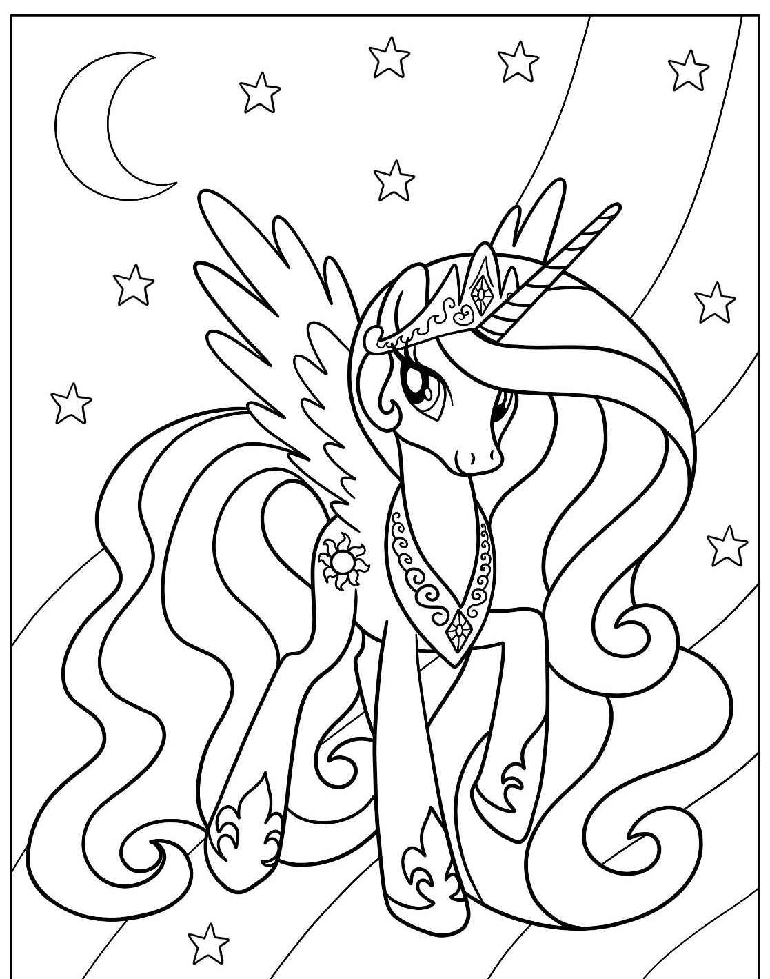 Desenho de Unicórnio mágico com asas para colorir