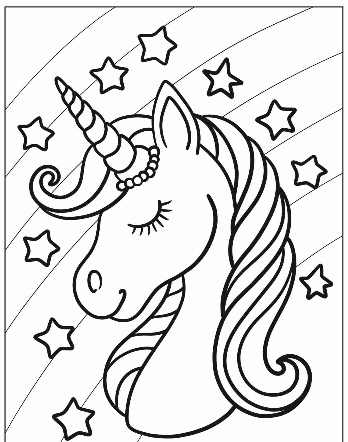 Desenho de Unicórnio com estrelas para imprimir e colorir