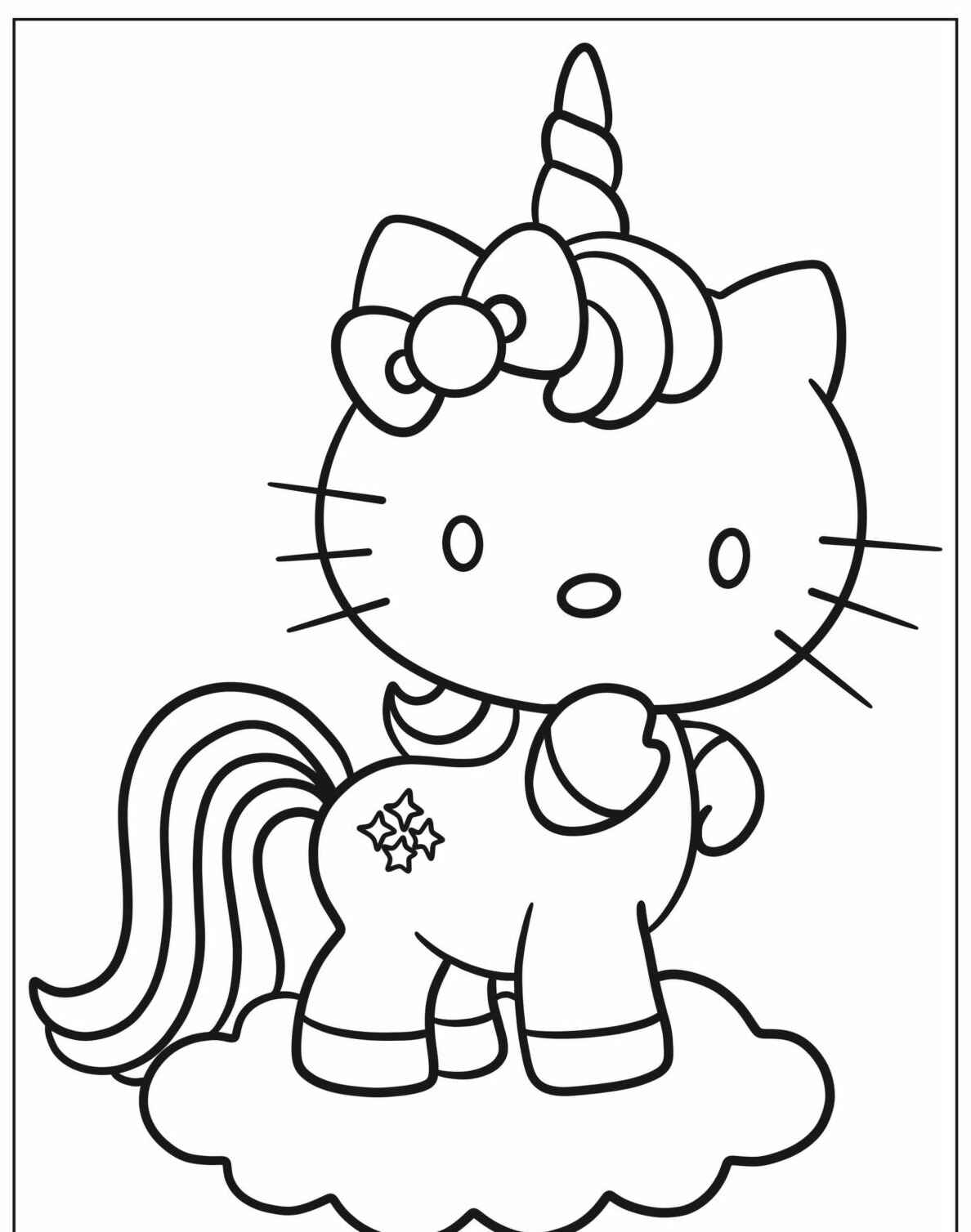 Desenho de Unicórnio estilo gato para imprimir e colorir