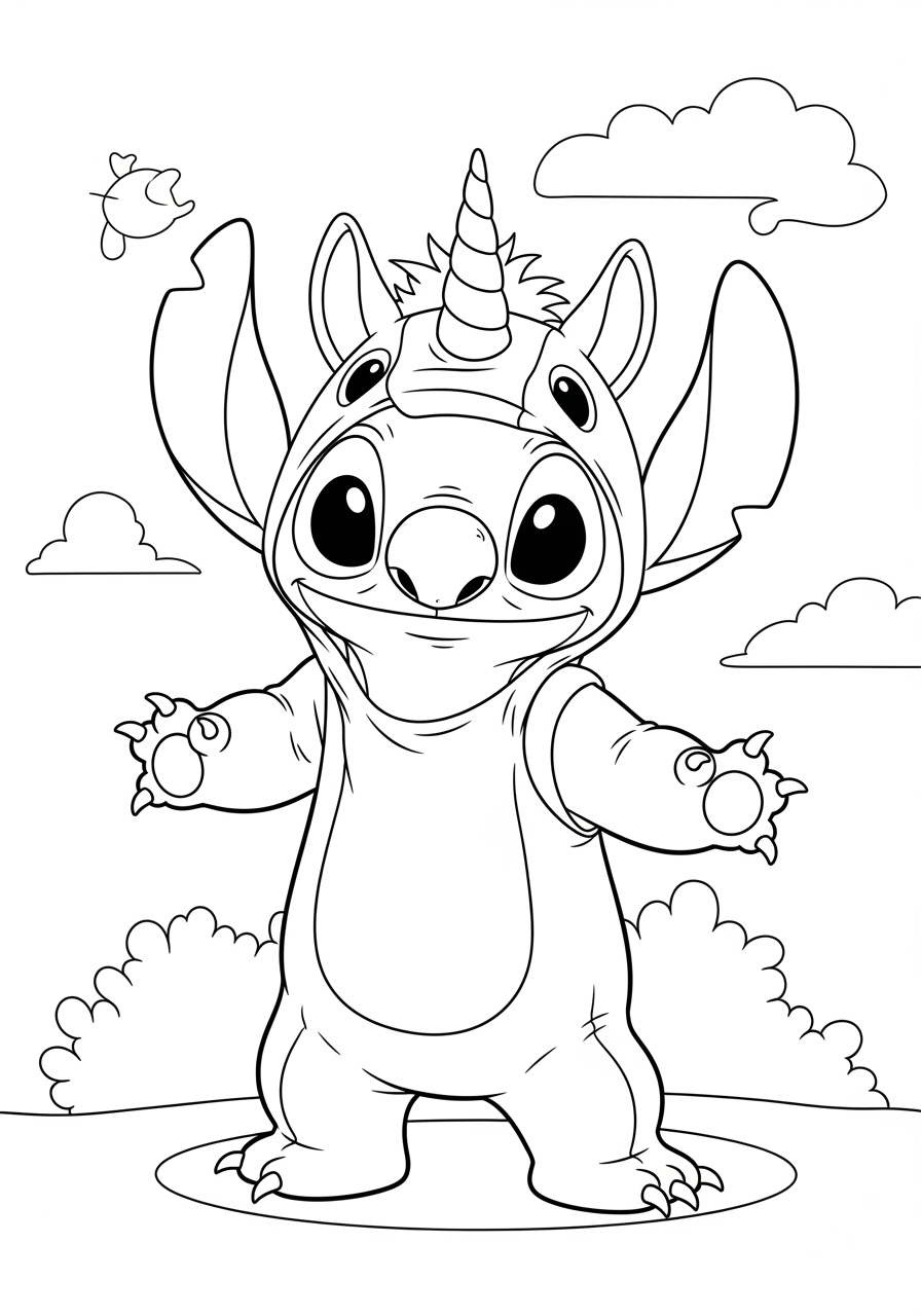 Desenho de Unicórnio inspirado no Stitch para imprimir