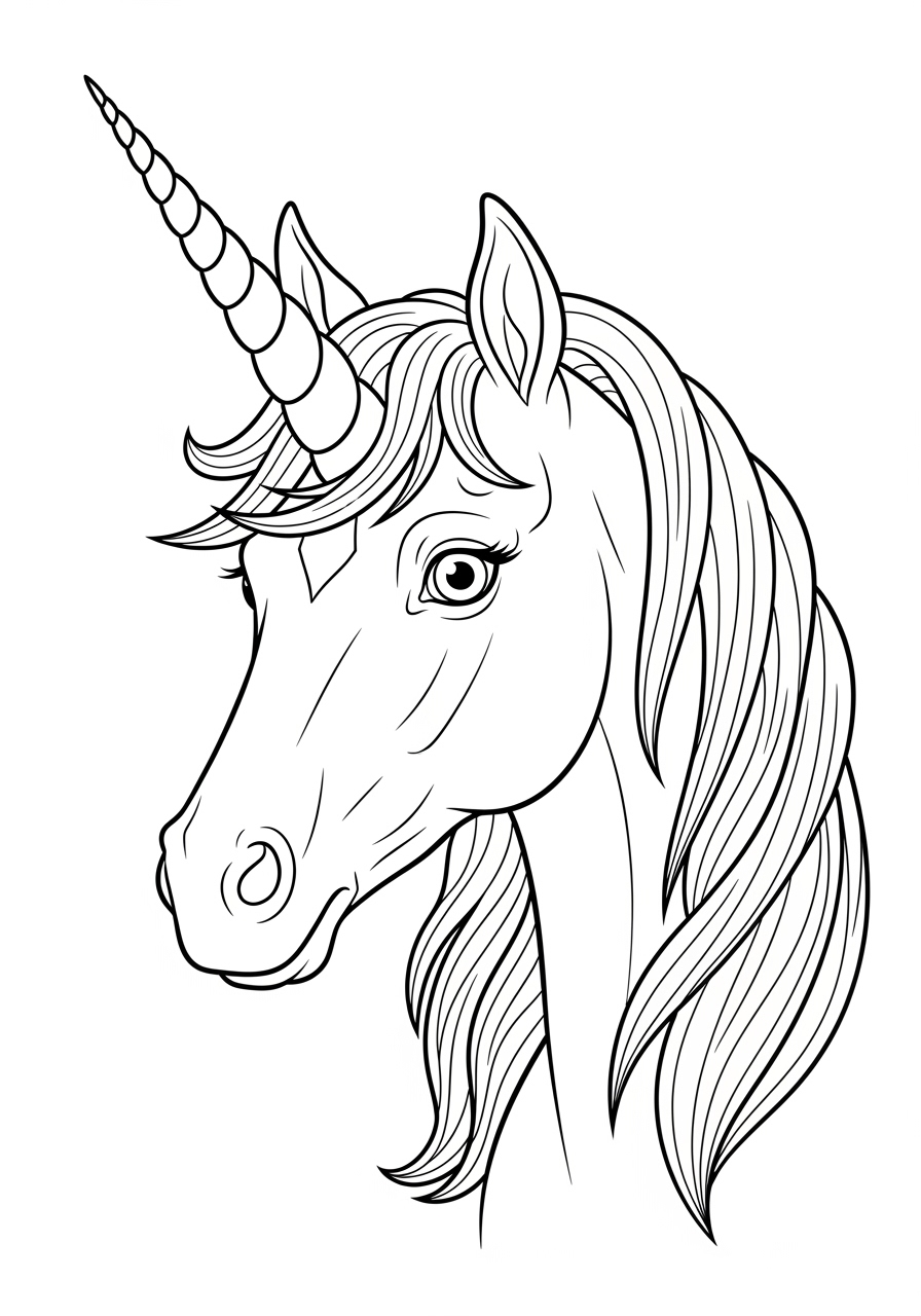 Desenho de Unicórnio com cabelo ondulado para imprimir e colorir