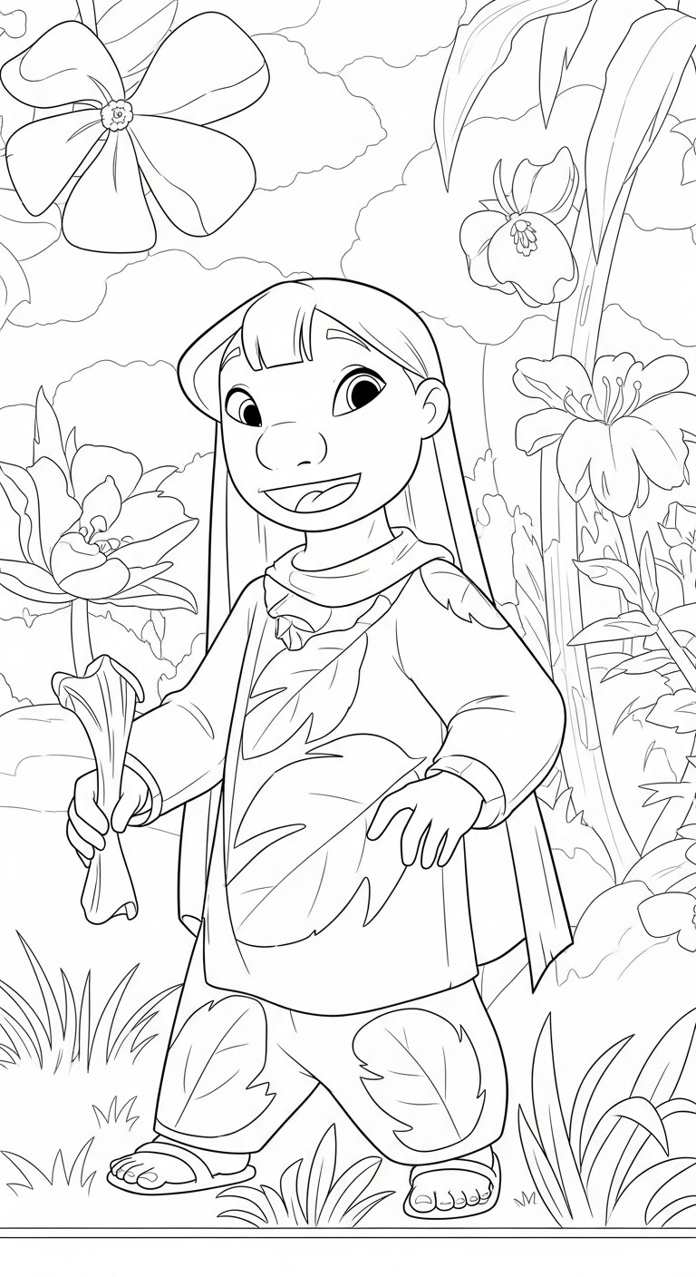 Desenho da Lilo fazendo uma pose feliz para colorir e imprimir