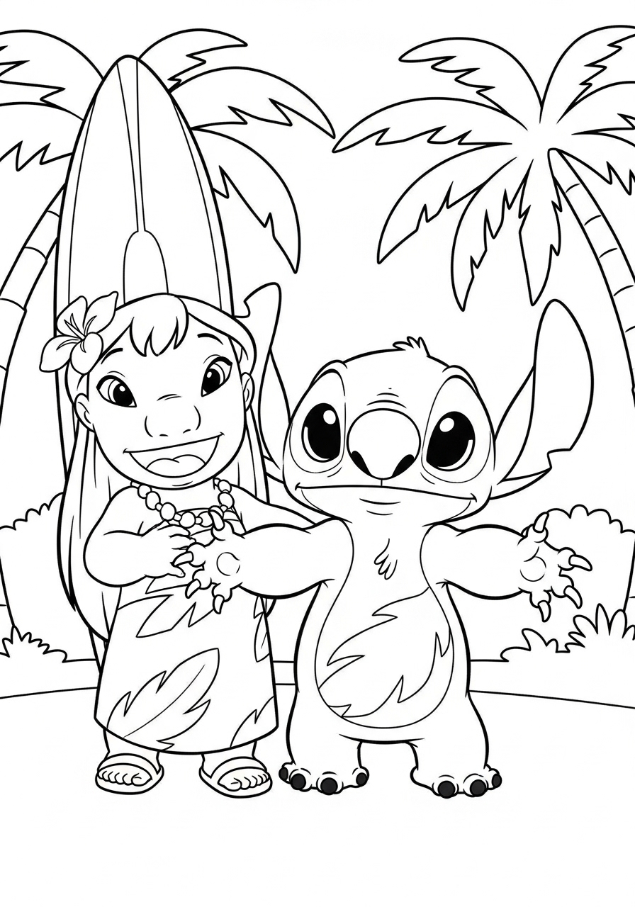Desenho do Stitch e Lilo para Colorir e Imprimir