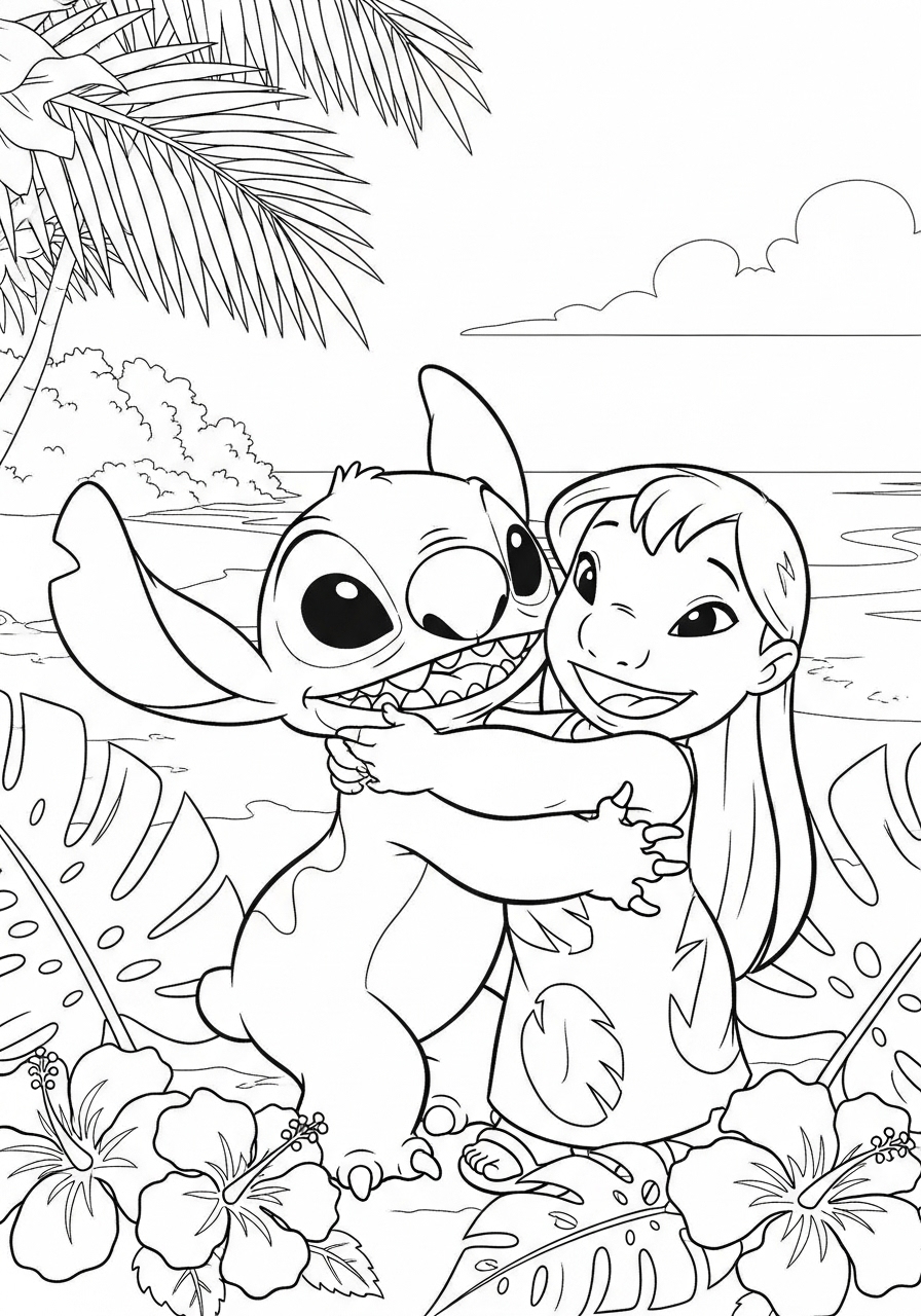 Desenho do Stitch e Lilo para Colorir e Imprimir