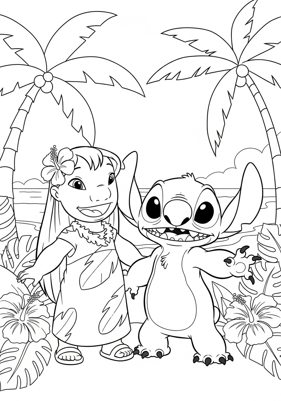 Desenho do Stitch e Lilo para Colorir e Imprimir