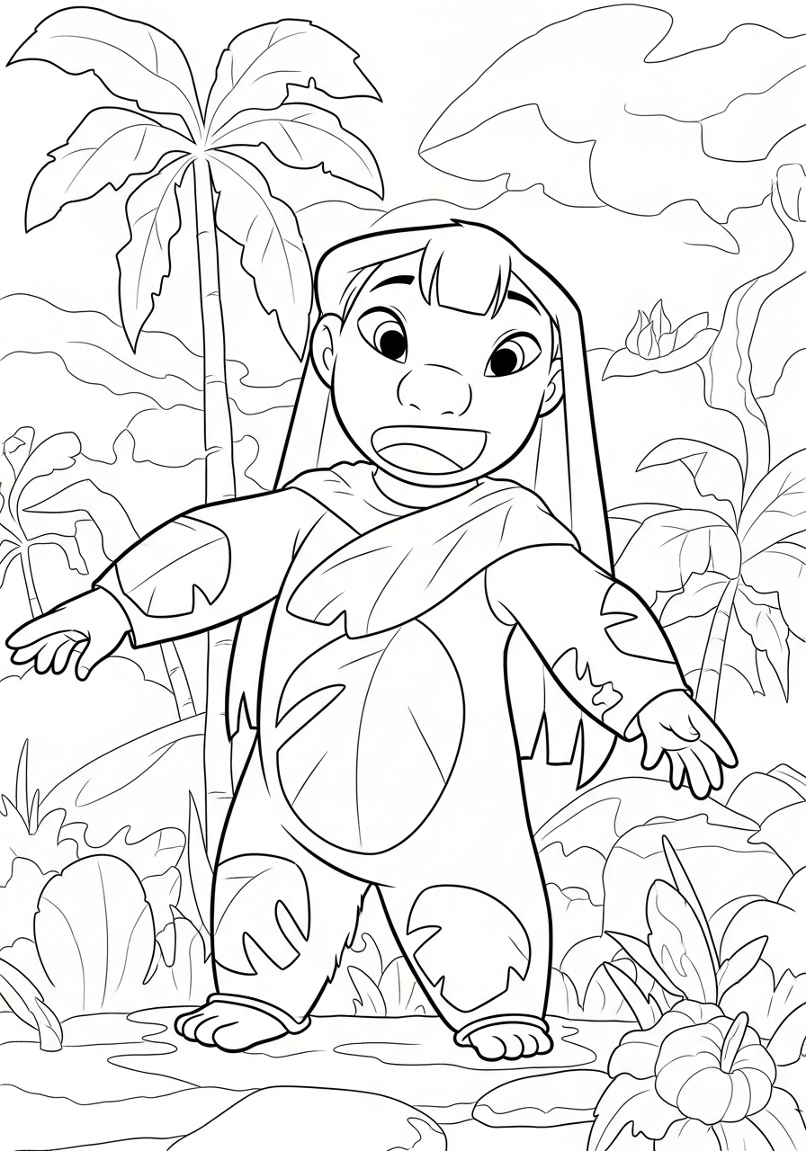 Lilo feliz em meio à natureza para Colorir e Imprimir Lilo feliz em meio à natureza para Colorir e Imprimir