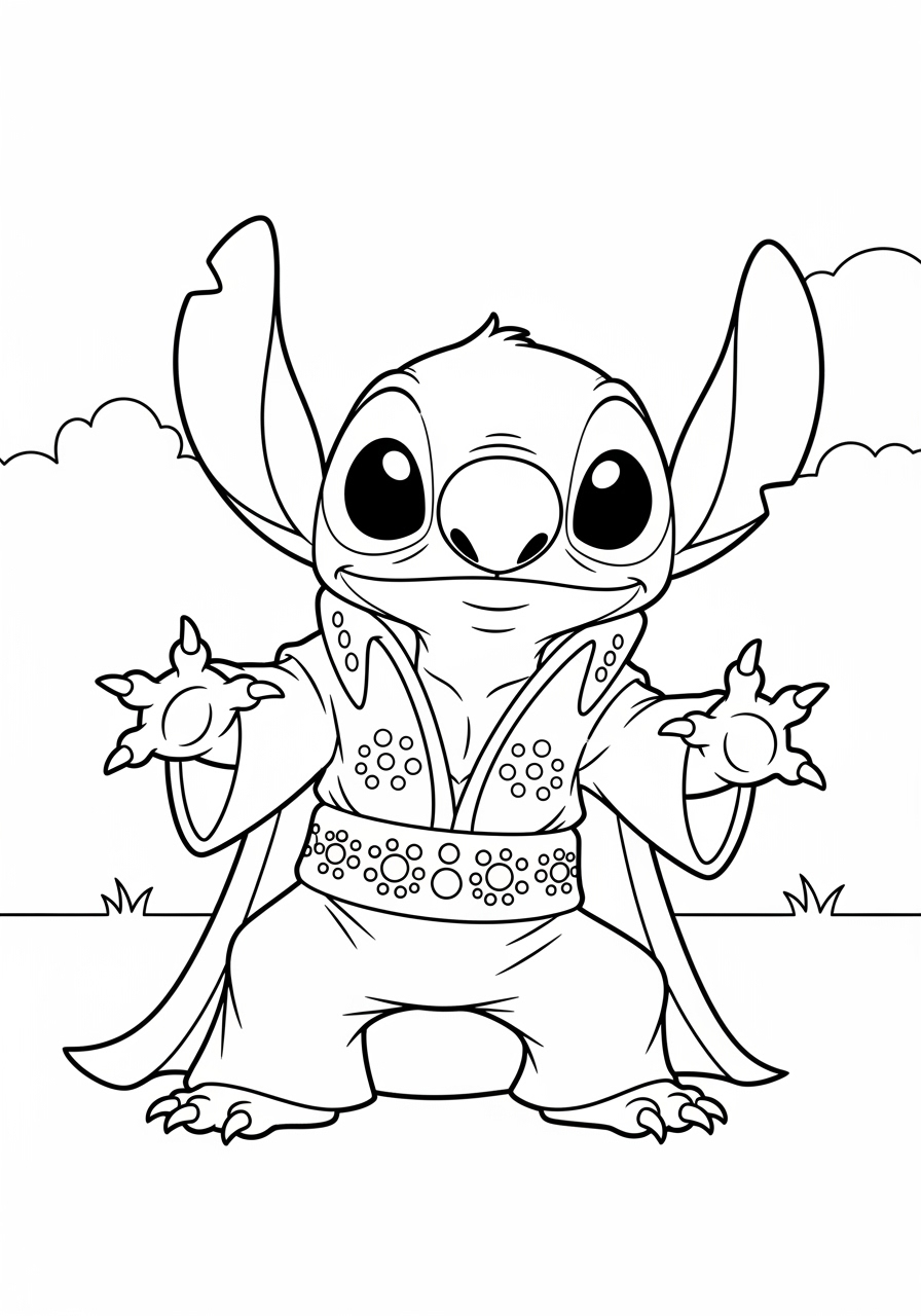 Desenho do Stitch vestido de samurai para imprimir e colorir