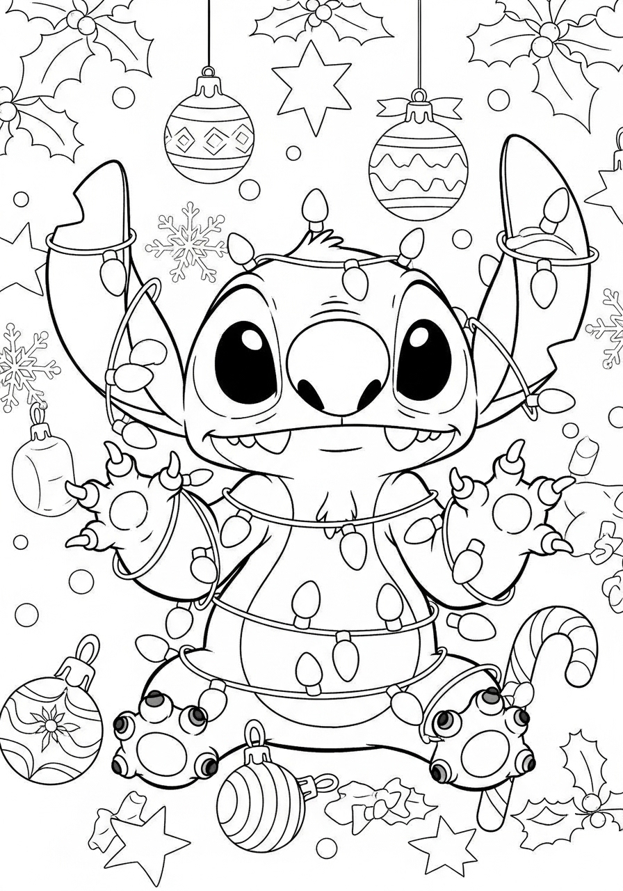 Desenho do Stitch decorando para imprimir e colorir