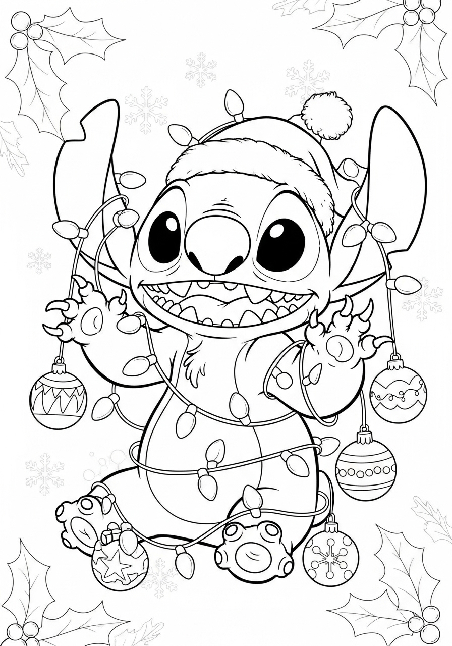 Desenho do Stitch festejando com luzes para colorir