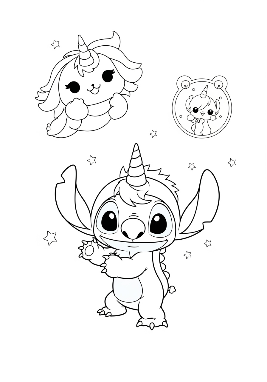 Desenho do Stitch e personagens fofos para imprimir e colorir