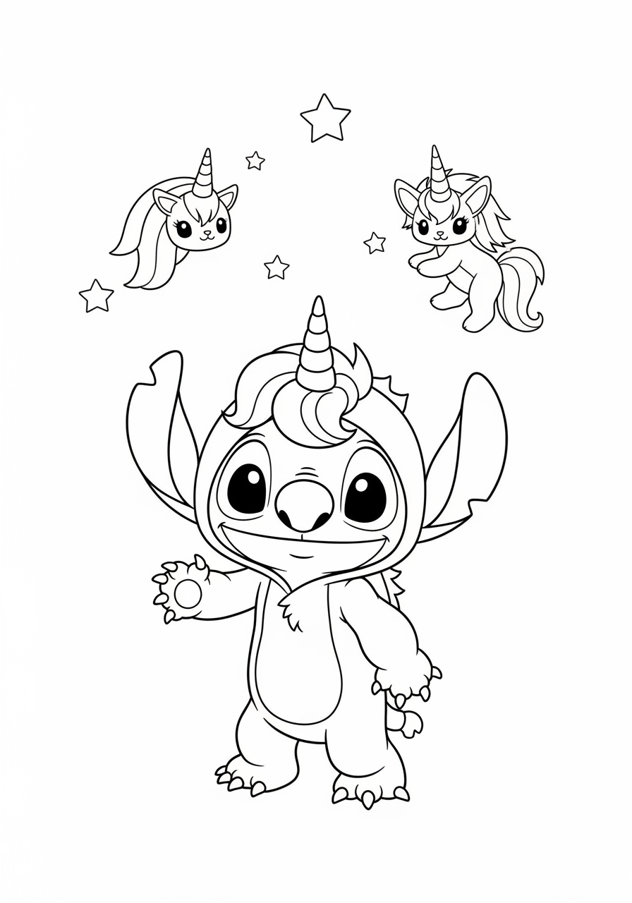 Desenho do Stitch como unicórnio para imprimir e colorir