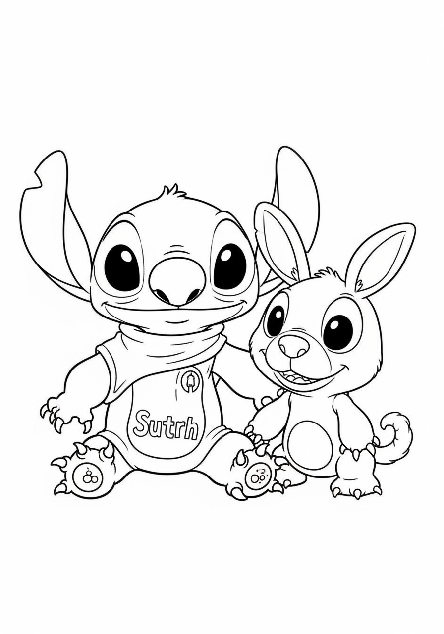 Desenho do Stitch e coelho prontos para imprimir e colorir