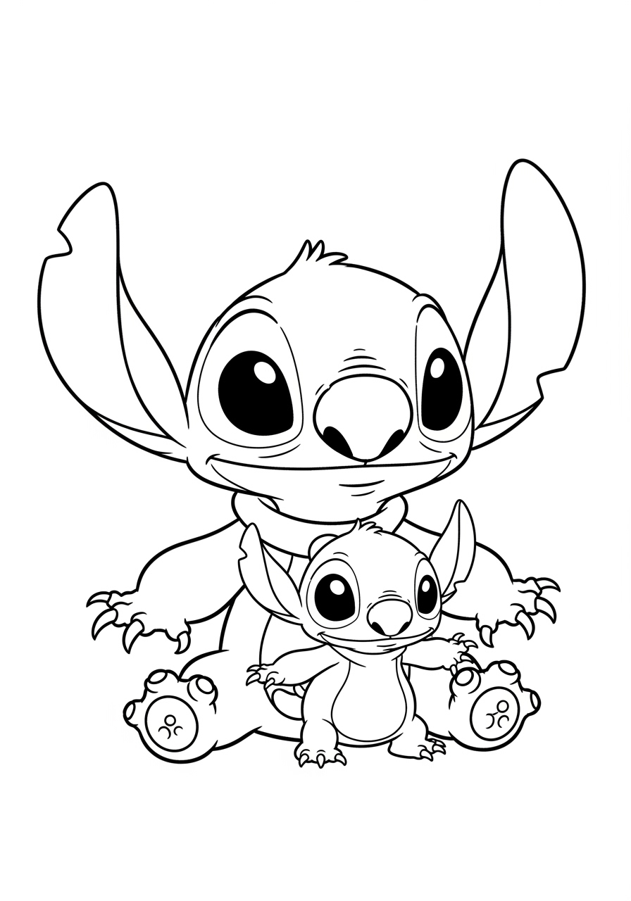 Desenho do Stitch e Angel sorrindo para imprimir e colorir