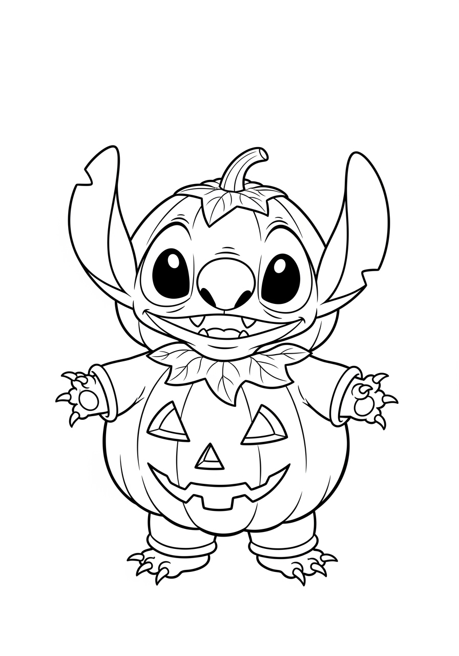 Desenho do Stitch fantasiado de abóbora para colorir