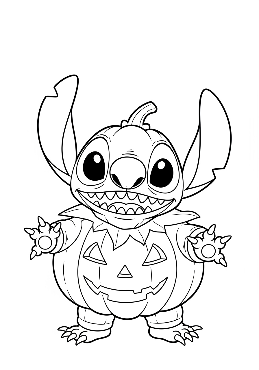 Desenho do Stitch fantasiado de abóbora para colorir