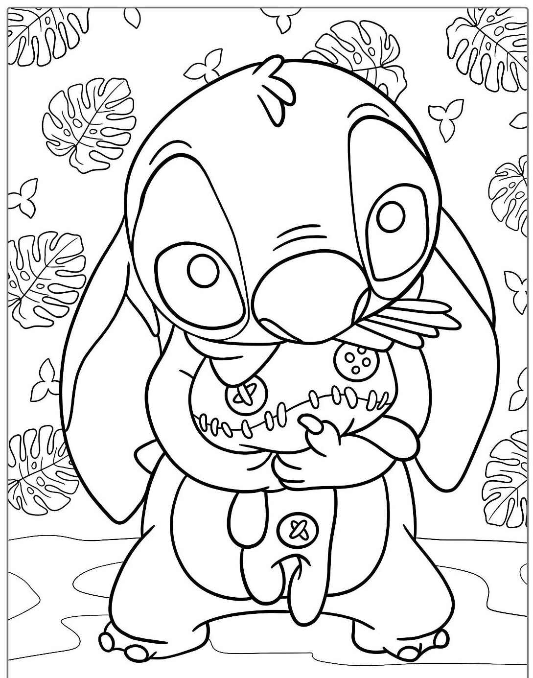 Desenho do Stitch segurando um brinquedo para colorir