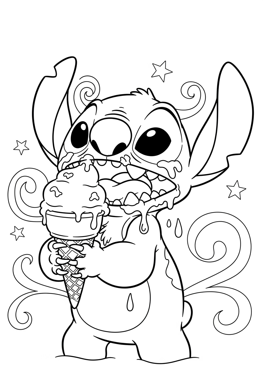 Desenho do Stitch segurando sorvete para imprimir e colorir