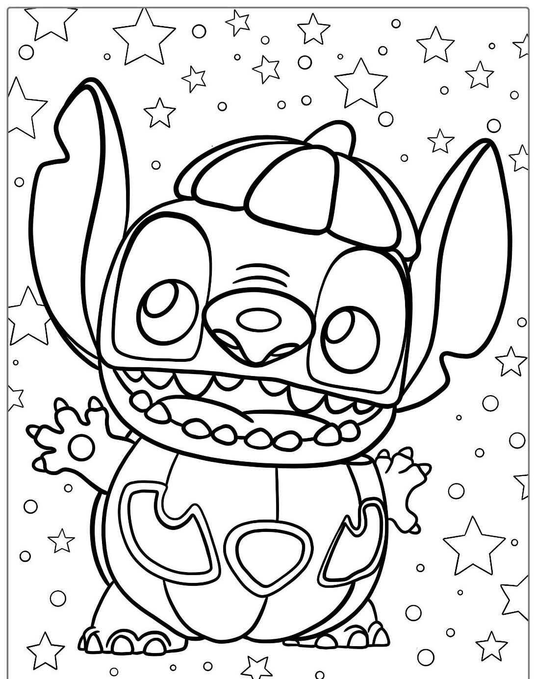 Desenho do Stitch sorrindo com estrelas para imprimir e colorir