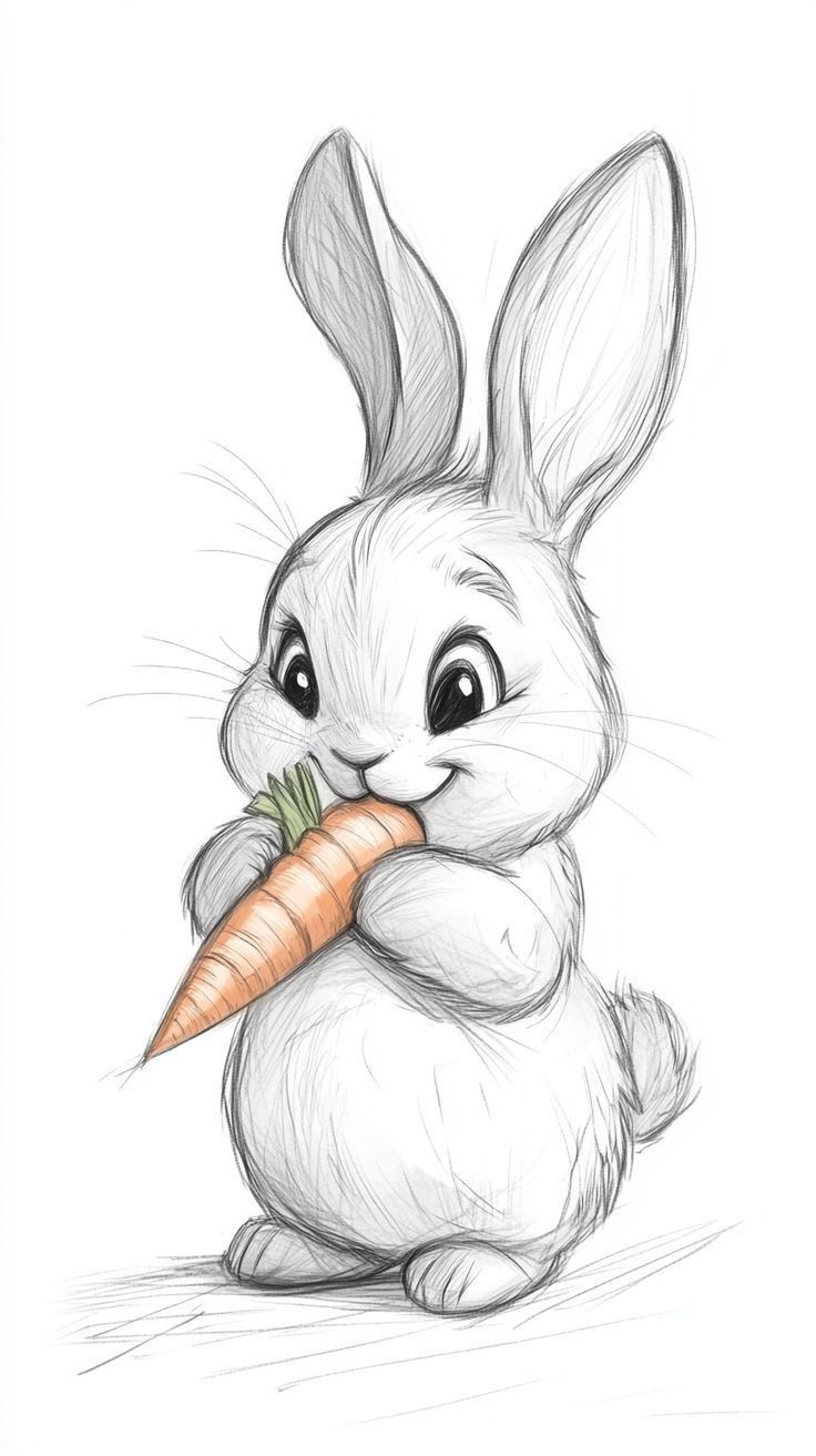 Desenhos para Desenhar de Coelho fofo segurando cenoura