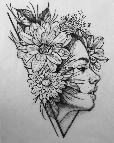 Desenho para Desenhar: Mulher com flores na cabeça
