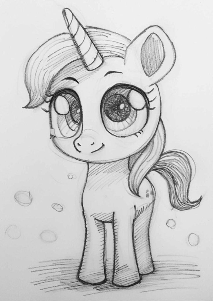 Desenho para Desenhar: Pônei unicórnio fofo com grandes olhos