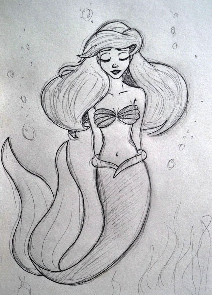 Desenho para Desenhar: Linda sereia com cabelo ondulado