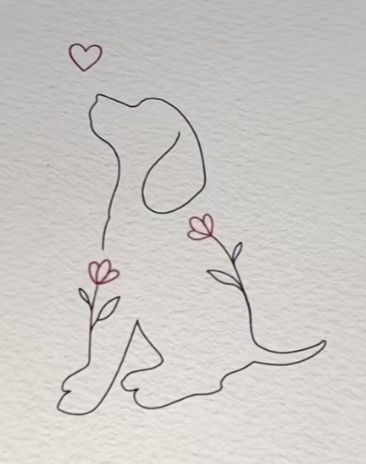 Desenho para Desenhar: Cachorro com flores e coração