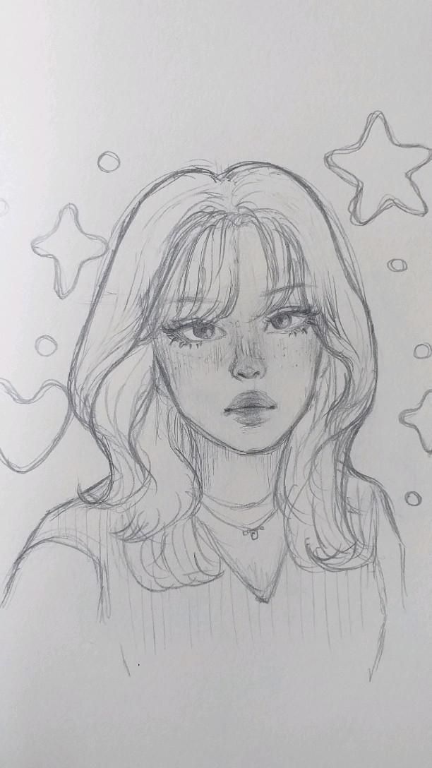 Desenho para Desenhar: Retrato de garota com estrelas
