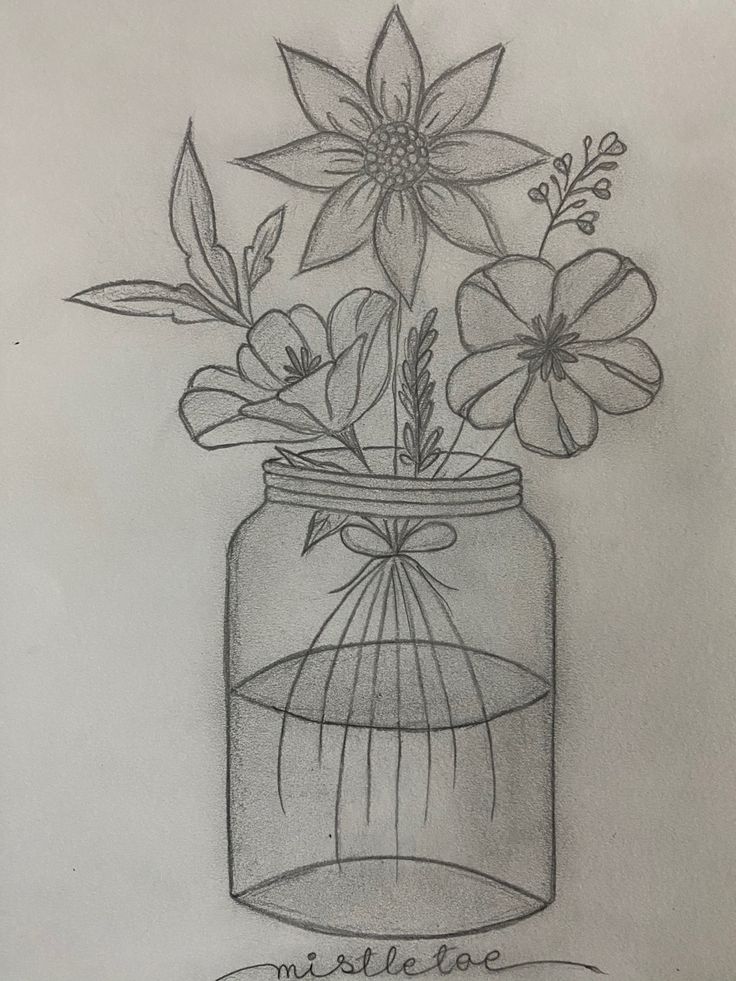 Desenho para Desenhar: Jarro com flores variadas e folhas