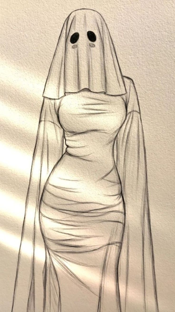 Desenho para Desenhar: Fantasma em vestido longo e esvoaçante