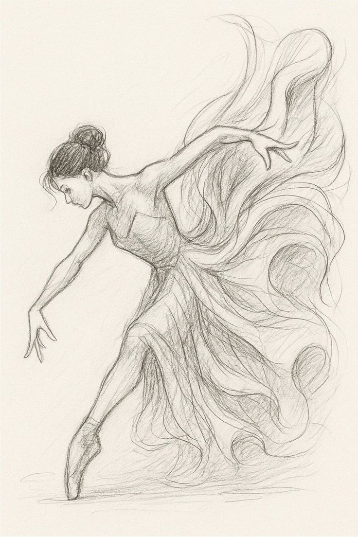 Desenho para Desenhar: Bailarina com vestido esvoaçante