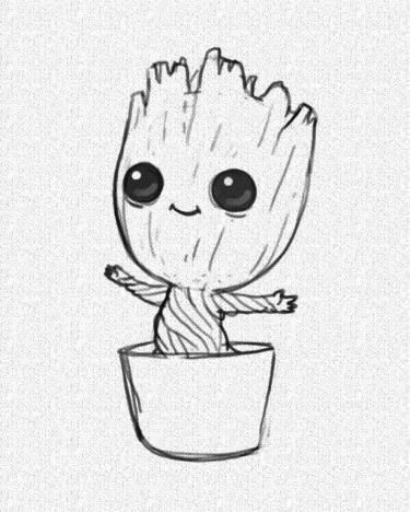 Desenho para Desenhar: Pequeno Groot feliz em vaso